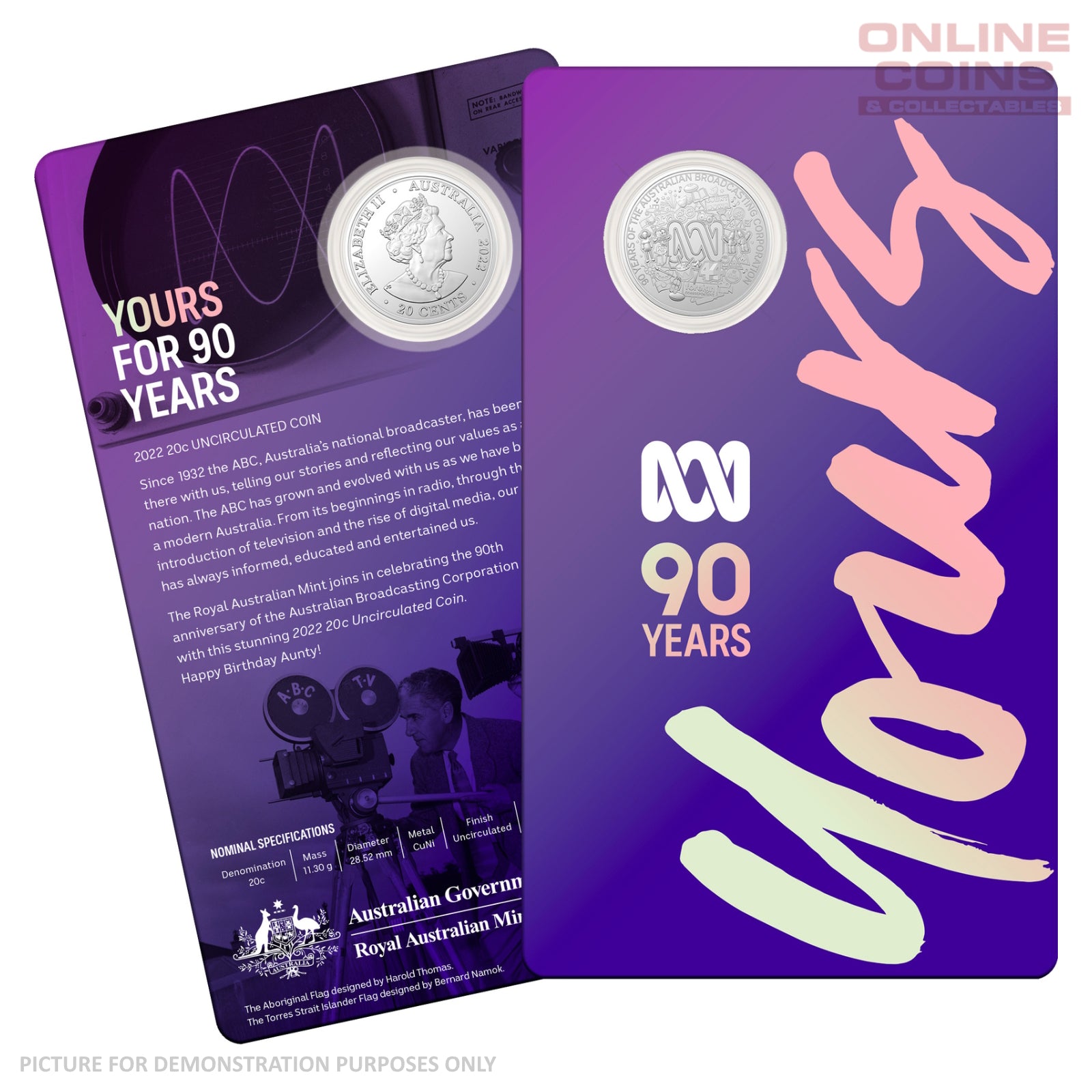 2022 RAM 90th Anniversary of the ABC - 20c CuNi Uncirculated Coin on Card